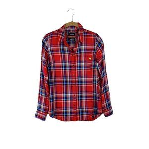 Superdry Anneka Button Up Shirt Red Plaid Check Soft Viscose Top Size 0